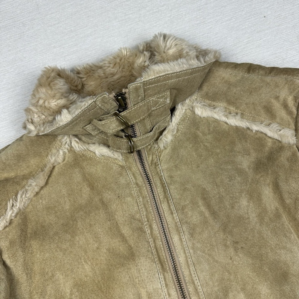 Vtg 90s Wilsons Leather MAXIMA Suede Moto Jacket Shearling Women L Beige - Picture 5 of 13